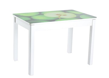 Кухонный стол раздвижной Айсберг-01 СТФ, белое лдсп/зеленые яблоки/40 прямые массив белые в Барнауле