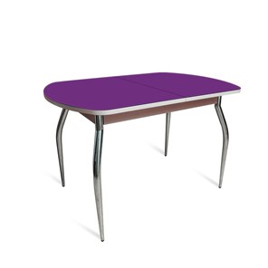 Кухонный раздвижной стол ПГ-02 СТ2, дуб молочный/фиолетовое стекло/35 хром гнутые металл в Барнауле