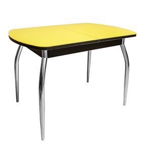 Обеденный раздвижной стол ПГ-02 СТ2, венге/желтое стекло/35 хром гнутые металл в Барнауле