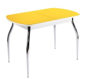 Кухонный раздвижной стол ПГ-02 СТ2, белое/желтое стекло/35 хром гнутые металл в Барнауле