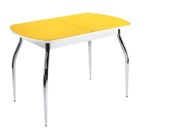 Кухонный раздвижной стол ПГ-02 СТ2, белое/желтое стекло/35 хром гнутые металл в Барнауле - изображение