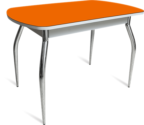 Стол кухонный ПГ-04 СТ белое/оранжевое/хром фигурные в Барнауле - изображение