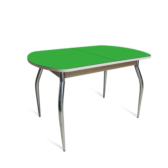 Кухонный раздвижной стол ПГ мини СТ2, дуб молочный/зеленое стекло/35 хром гнутые металл в Барнауле - изображение 1