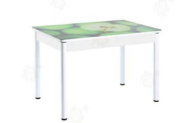 Кухонный стол раскладной Айсберг-02 СТФ, белое лдсп/зеленые яблоки/ноги крашеные в Барнауле