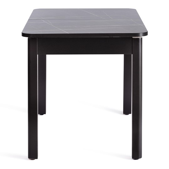 Кухонный стол раскладной ALIGERY ЛДСП/HPL/опора-массив березы, 130х75+30х75, Мрамор чёрный/чёрный арт.20607 в Барнауле - изображение 1