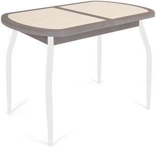 Кухонный стол раскладной Будапешт-1 ПЛ (ноги белые, плитка бежевая/серый камень) в Барнауле - предосмотр