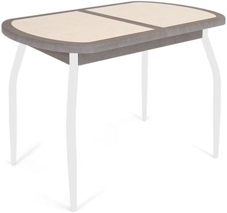 Кухонный раскладной стол Будапешт-мини ПЛ (ноги белые, плитка бежевая/серый камень) в Барнауле - изображение