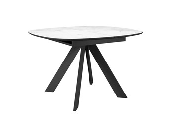 Кухонный овальный стол DikLine BK100 Керамика Белый мрамор/подстолье черное/опоры черные в Барнауле