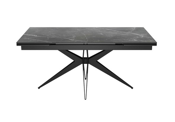 Кухонный стол раздвижной DikLine KW160 мрамор С45 (керамика черная)/опоры черные в Барнауле - изображение