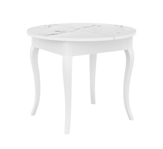 Кухонный раздвижной стол Dikline MR100 Белый/стекло белое мрамор сатин/ножки MC белые в Барнауле