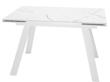 Стол обеденный раздвижной DikLine SKM140 Керамика Белый мрамор/подстолье белое/опоры белые (2 уп.) в Барнауле