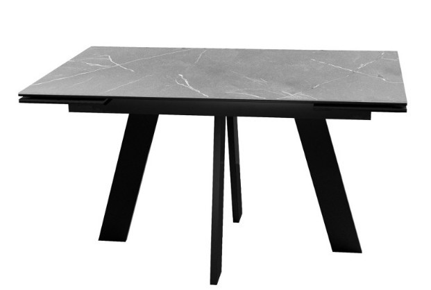 Обеденный раздвижной стол DikLine SKM140 Керамика серый мрамор/подстолье черное/опоры черные (2 уп.) в Барнауле - изображение 1