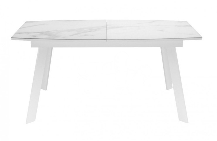 Кухонный раскладной стол Dikline XLS160 мрамор белый глянец/ножки белые в Барнауле - изображение 1