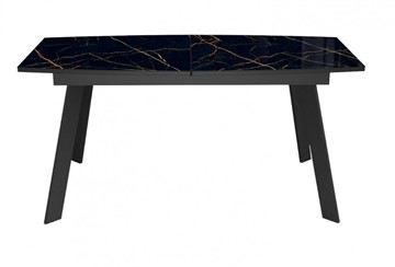 Кухонный стол раздвижной Dikline XLS160 мрамор черный глянец/ножки черные в Барнауле - предосмотр 2