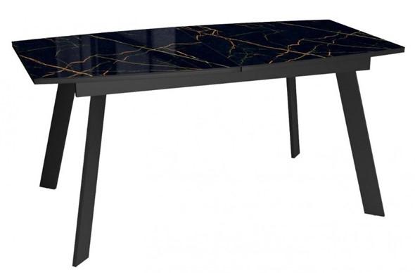 Кухонный стол раздвижной Dikline XLS160 мрамор черный глянец/ножки черные в Барнауле - изображение