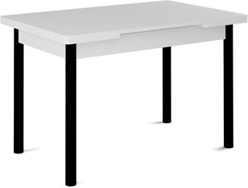 Кухонный раздвижной стол Кубика Милан-1 EVO, ноги металлические черные, белый цемент в Барнауле