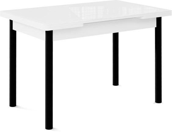 Раздвижной стол Милан-1 EVO, ноги металлические черные, стекло белое/серый в Барнауле - изображение