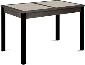 Кухонный раскладной стол Ницца-1 ПЛ (ноги черные, плитка бежевая/серый камень) в Барнауле - предосмотр