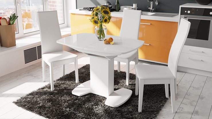 Кухонный раскладной стол Портофино (СМ(ТД)-105.02.11(1)), цвет Белый глянец/Стекло белое в Барнауле - изображение 2
