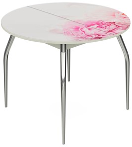 Кухонный стол раскладной Ривьера - Круг, ноги метал. крашеные №24, ФП (Цветы №49) в Барнауле