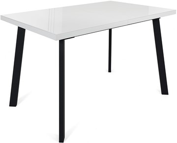 Кухонный стол раздвижной Сальвадор-1G (ноги черные, стекло cristal/белый цемент) в Барнауле