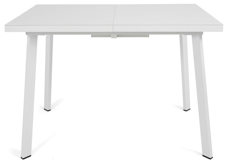 Кухонный раздвижной стол Сальвадор-2G (ноги белые, стекло cristal/белый цемент) в Барнауле - изображение 1