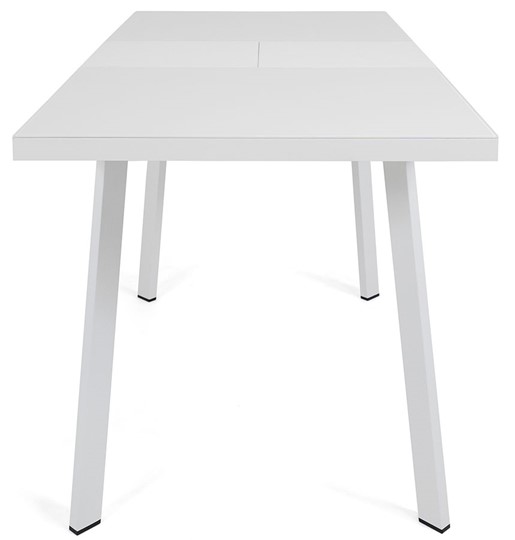 Кухонный раздвижной стол Сальвадор-2G (ноги белые, стекло cristal/белый цемент) в Барнауле - изображение 4