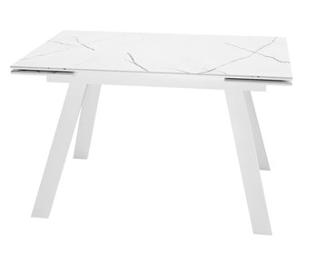 Обеденный раздвижной стол SKL 140, керамика белый мрамор/подстолье белое/ножки белые в Барнауле