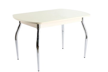 Стеклянный обеденный стол ПГ-05 СТ1, дуб молочный/песочное стекло/35 хром гнутые металл в Барнауле