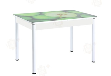 Кухонный стол раскладной Айсберг-01 СТФ, белый/фотопечать зеленые яблоки/ноги крашеные в Барнауле - предосмотр
