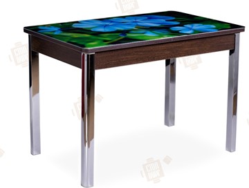 Кухонный стол раскладной Айсберг-01 СТФ, венге/фотопечать фиалка/ноги хром квадратные в Барнауле - предосмотр