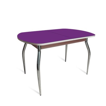 Кухонный раскладной стол ПГ мини СТ2, дуб молочный/фиолетовое стекло/35 хром гнутые металл в Барнауле - изображение