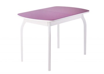 Кухонный раздвижной стол ПГ-мини, матовое фиолетовое стекло, ноги гнутые массив белый в Барнауле