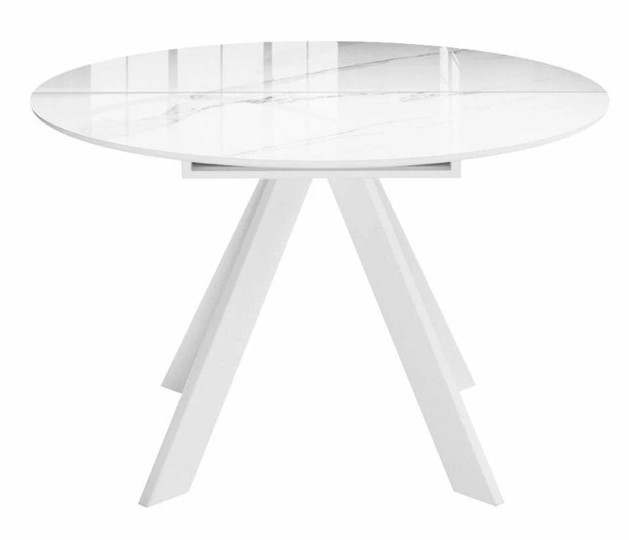 Стол на кухню раздвижной DikLine SFC110 d1100 стекло Оптивайт Белый мрамор/подстолье белое/опоры белые в Барнауле - изображение 8