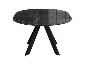Стол обеденный раздвижной DikLine SFC110 d1100 стекло Оптивайт Черный мрамор/подстолье черное/опоры черные в Барнауле - предосмотр