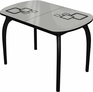 Кухонный раскладной стол Ривьера мини дерево №1, Рисунок квадро (стекло белое/черный/черный) в Барнауле - предосмотр