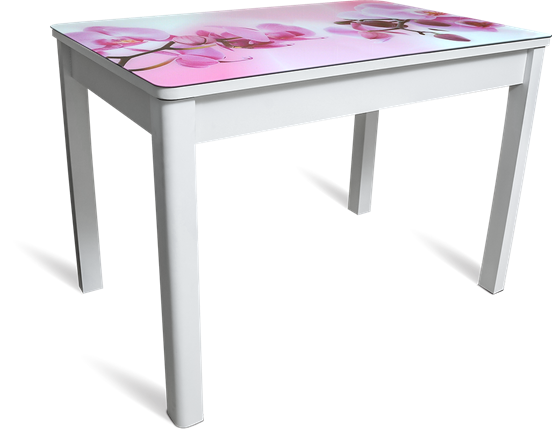 Кухонный раскладной стол Айсберг-01 СТФ, белое лдсп/орхидея/40 прямые массив белые в Барнауле - изображение