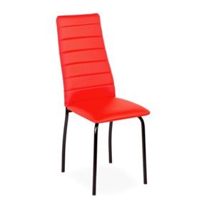 Обеденный стул Волна, прошивка горизонтально, каркас металл черный, экотекс красный в Барнауле