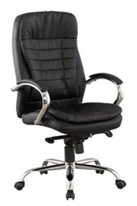 Кресло компьютерное J 9031-1 нат. кожа /хром, черный в Барнауле