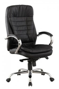 Кресло компьютерное J 9031-1 нат. кожа /хром, черный в Барнауле - изображение