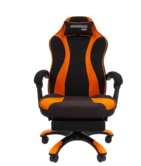 Игровое кресло CHAIRMAN GAME 35 с выдвижной подставкой для ног Ткань черная / Ткань оранжевая в Барнауле - изображение 1