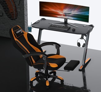 Игровое кресло CHAIRMAN GAME 35 с выдвижной подставкой для ног Ткань черная / Ткань оранжевая в Барнауле - предосмотр 3