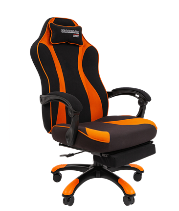 Игровое кресло CHAIRMAN GAME 35 с выдвижной подставкой для ног Ткань черная / Ткань оранжевая в Барнауле - изображение
