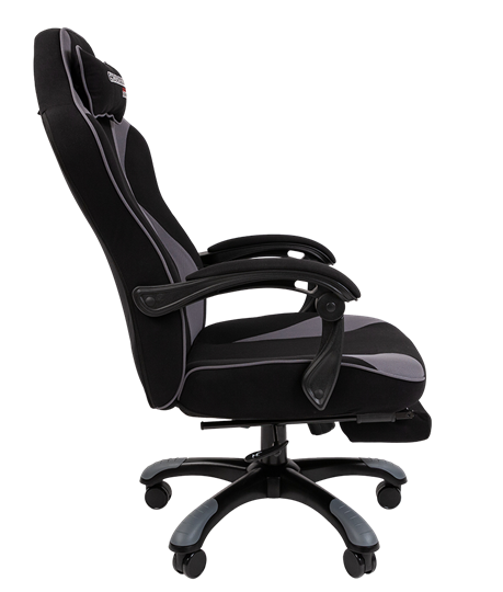 Игровое кресло CHAIRMAN GAME 35 с выдвижной подставкой для ног Ткань черная / Ткань св.серая в Барнауле - изображение 2