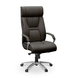 Офисное кресло для руководителя Олимп X (подлокотники хром) натуральная кожа с компаньоном / черная в Барнауле