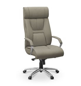 Офисное кресло Олимп X (подлокотники хром) натуральная кожа с компаньоном / серая NL50 в Барнауле