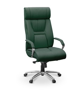 Офисное кресло для руководителя Олимп X (подлокотники хром) натуральная кожа с компаньоном / зеленая NL30 в Барнауле