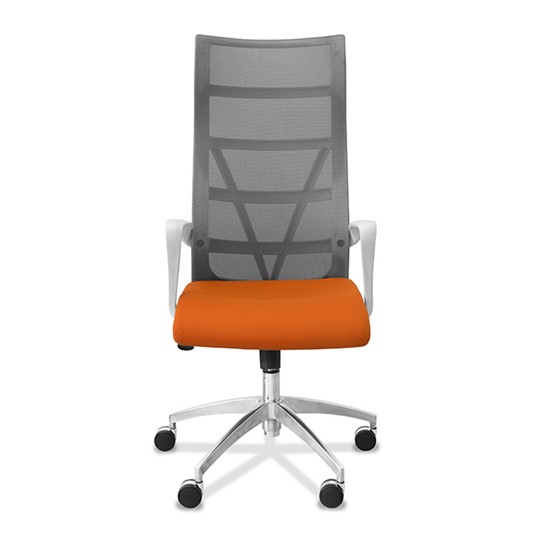 Кресло в офис Топ X белый каркас, сетка/ткань TW / серая/оранжевая в Барнауле - изображение 1