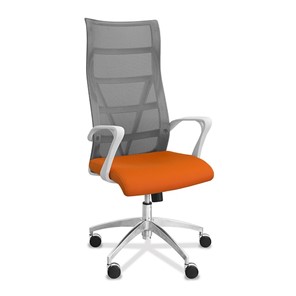 Кресло в офис Топ X белый каркас, сетка/ткань TW / серая/оранжевая в Барнауле