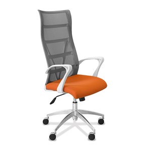Кресло в офис Топ X белый каркас, сетка/ткань TW / серая/оранжевая в Барнауле - предосмотр 8